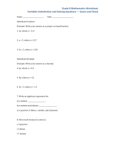 Grade 8 Math Worksheet: Variables & Equations