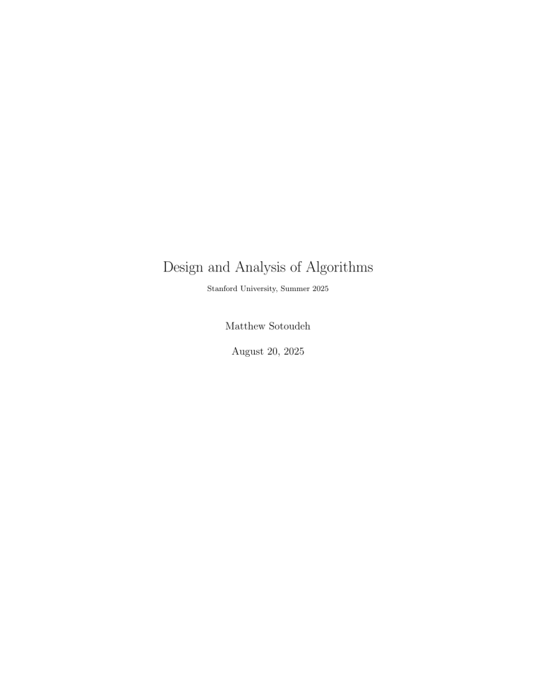 Design and Analysis of Algorithms - Stanford CS 161