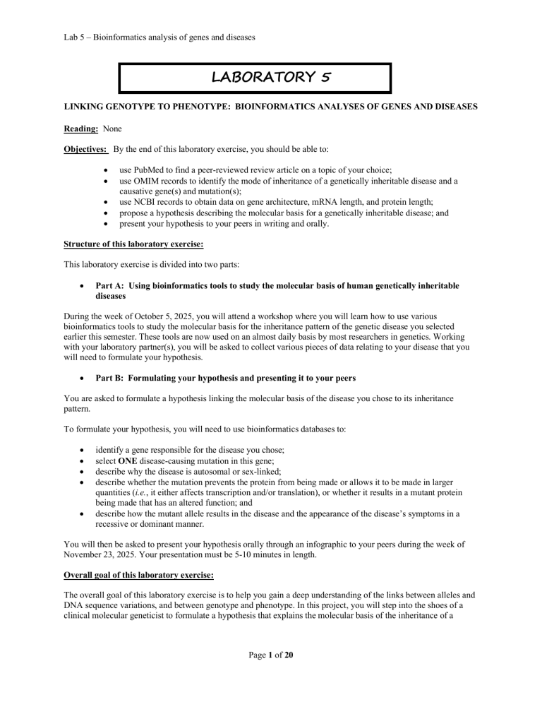 Bioinformatics Lab 5: Genes and Diseases Analysis