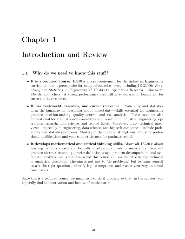 IE 230: Probability and Statistics in Engineering I Notes