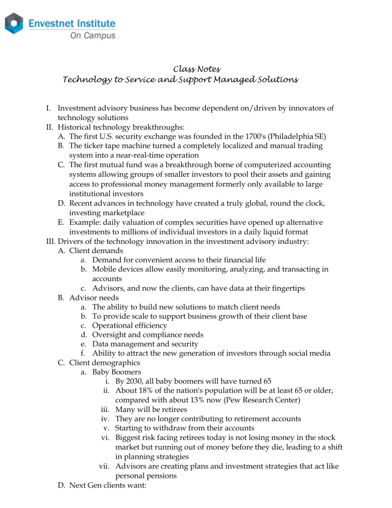 Class Notes: Investment Advisory Technology