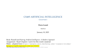 CS485 AI: Introduction to Artificial Intelligence Slides
