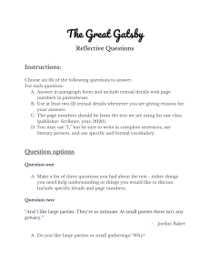 The Great Gatsby Reflective Questions Worksheet