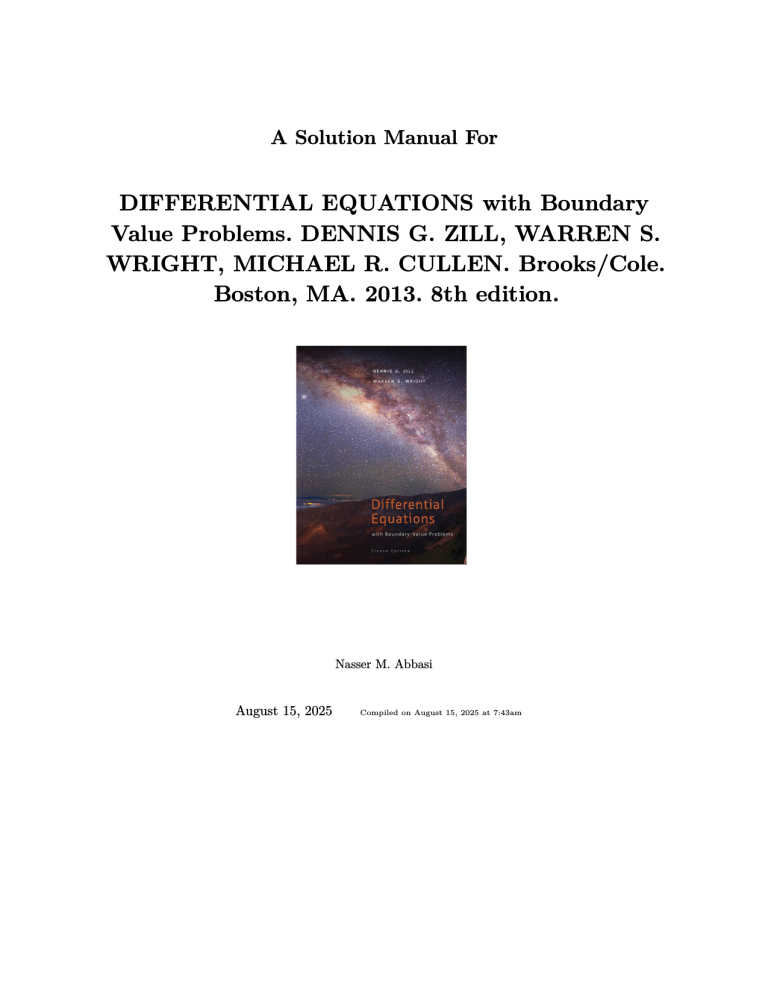 Solution Manual: Differential Equations with Boundary Value Problems ...