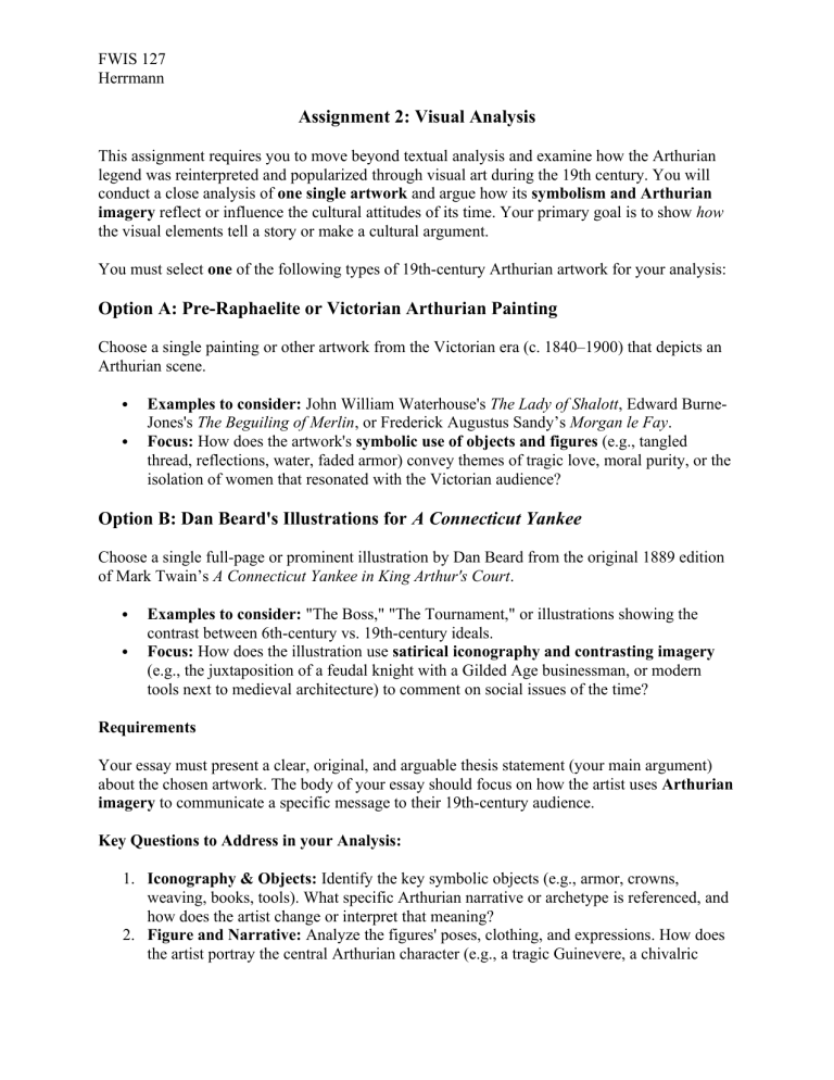 Visual Analysis Assignment: 19th Century Arthurian Art