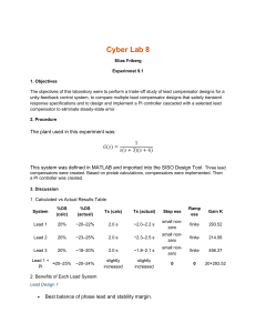 Cyber Lab 8: Lead Compensator Design Experiment