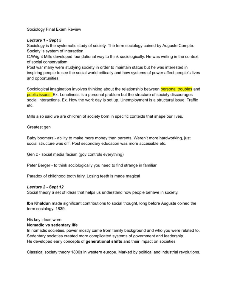 Sociology Final Exam Review: Key Concepts & Theories