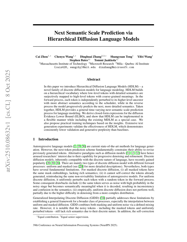 Hierarchical Diffusion Language Models (HDLM) Research Paper