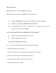 Who vs Whom Grammar Worksheet