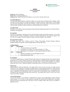 Fin 614 Investments Syllabus Fall 2023 University of Alberta