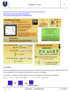 Chapitre 6 : Gaz - Lois des gaz parfaits et applications