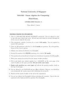 MA1522 Linear Algebra Final Exam NUS