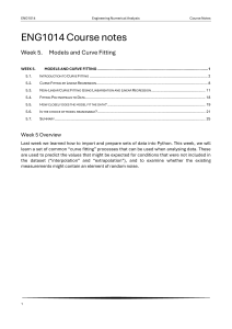 ENG1014 Course Notes: Week 5 Models and Curve Fitting