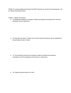 CHEM 101 Learning Objectives: Fall 2023 Chemistry