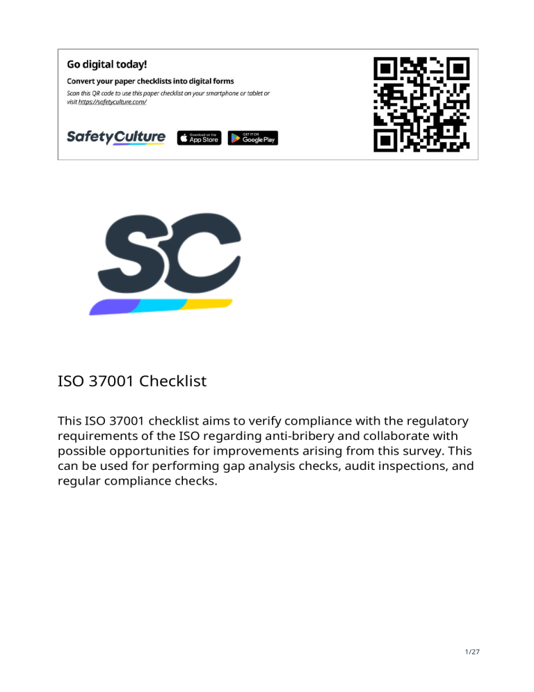 Iso 37001 Checklist.pdf ISO 37001 Checklist: Anti-Bribery Compliance