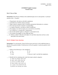 LIN204H1 English Grammar Practice Exam Fall 2025