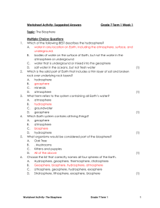 Grade 7 Biosphere Worksheet: Earth's Spheres & Ecosystems