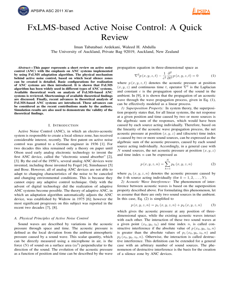 FxLMS Active Noise Control Review