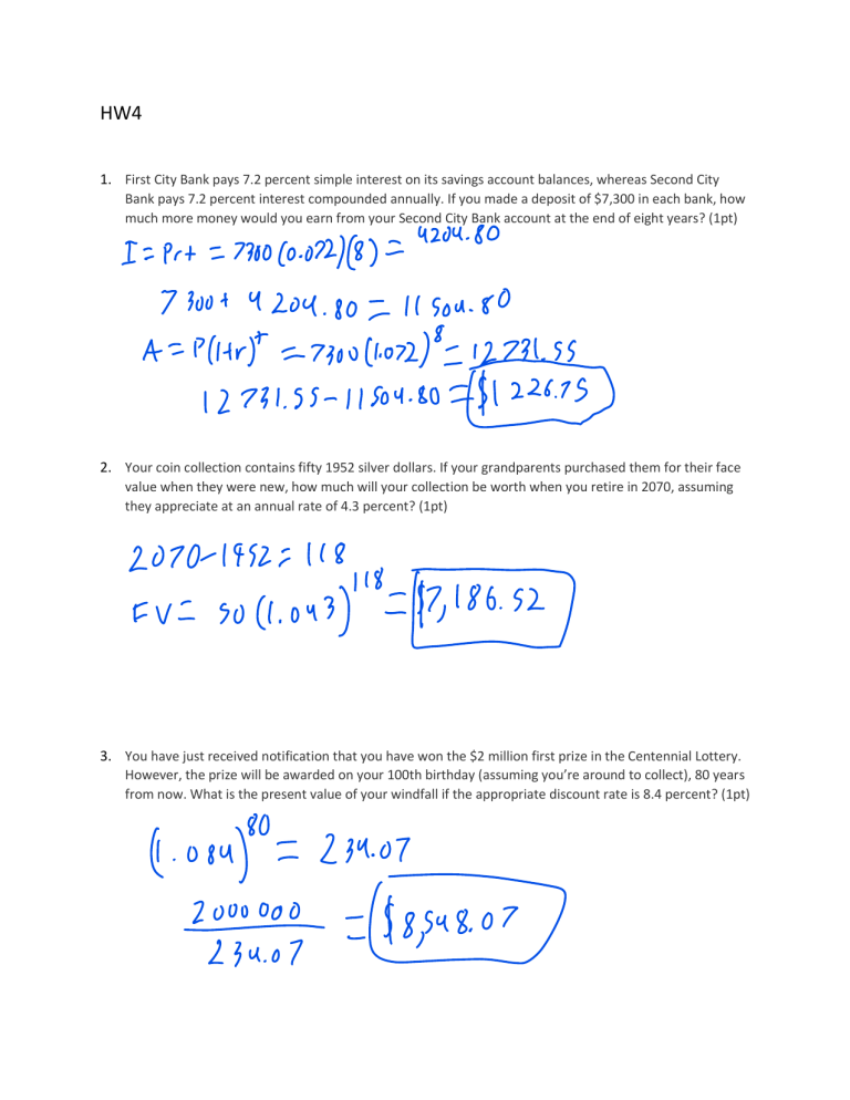 Finance Homework 4: Time Value of Money Problems