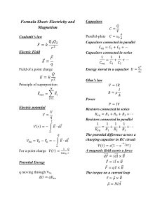 Formula Sheet: Electricity and Magnetism