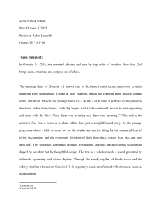 Genesis 1: Rhythm and Order Thesis