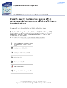 Quality Management System Impact on Working Capital Efficiency: Polish Firms Study