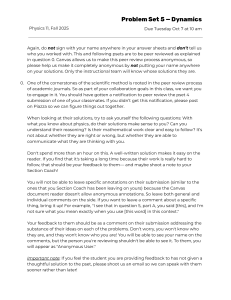 Physics 11 Dynamics Problem Set 5