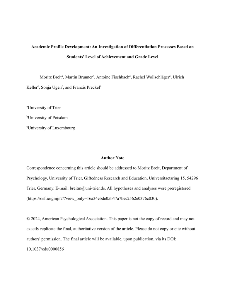 Academic Profile Development: Differentiation Processes in Student ...