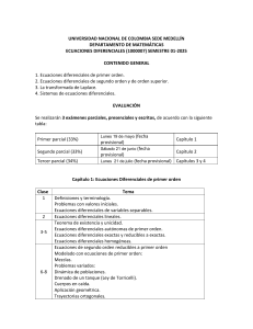 Syllabus Ecuaciones Diferenciales UNAL Medell&iacute;n 2025