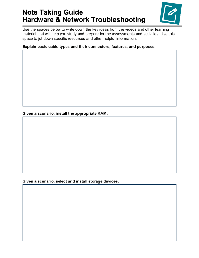 Computer Not Working Short Notes Hardware & Network Troubleshooting Note Taking Guide