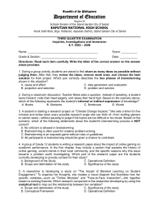Third Quarter Examination: Inquiries, Investigations and Immersion