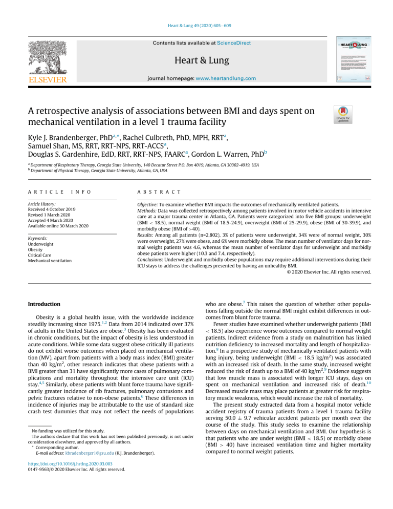 BMI and Mechanical Ventilation in Trauma Patients
