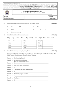 Grade 6 English Exam Paper 2023 St. Peter's College