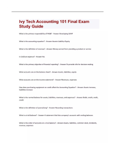 Ivy Tech Accounting 101 Final Exam Study Guide