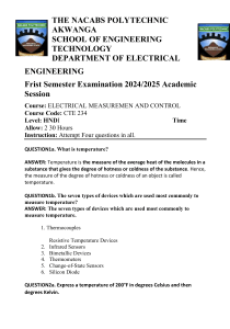Electrical Measurement and Control Exam Questions (CTE 234)