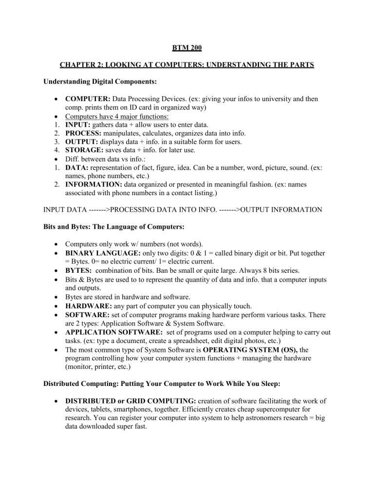 BTM 200 Chapter 2: Understanding Computer Parts