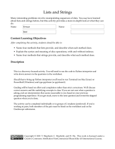 Python Lists and Strings Worksheet