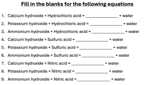 Chemistry Neutralization Reactions Worksheet