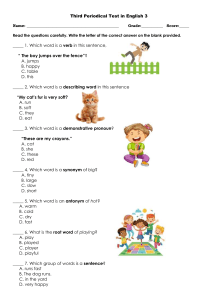 Third Periodical Test in English 3 with Answer Key