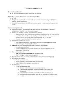 Psychology Lecture Notes: Personality and the Big Five Traits