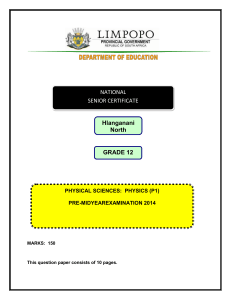 Grade 12 Physical Sciences Physics P1 Exam 2014