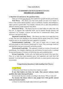 Leadership Theories Worksheet & Analysis