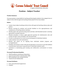 Corona Schools Subject Teacher Job Description