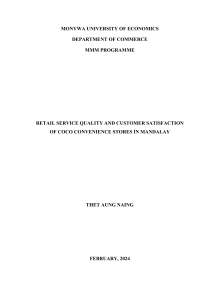 Retail Service Quality and Customer Satisfaction at Coco Convenience Stores in Mandalay
