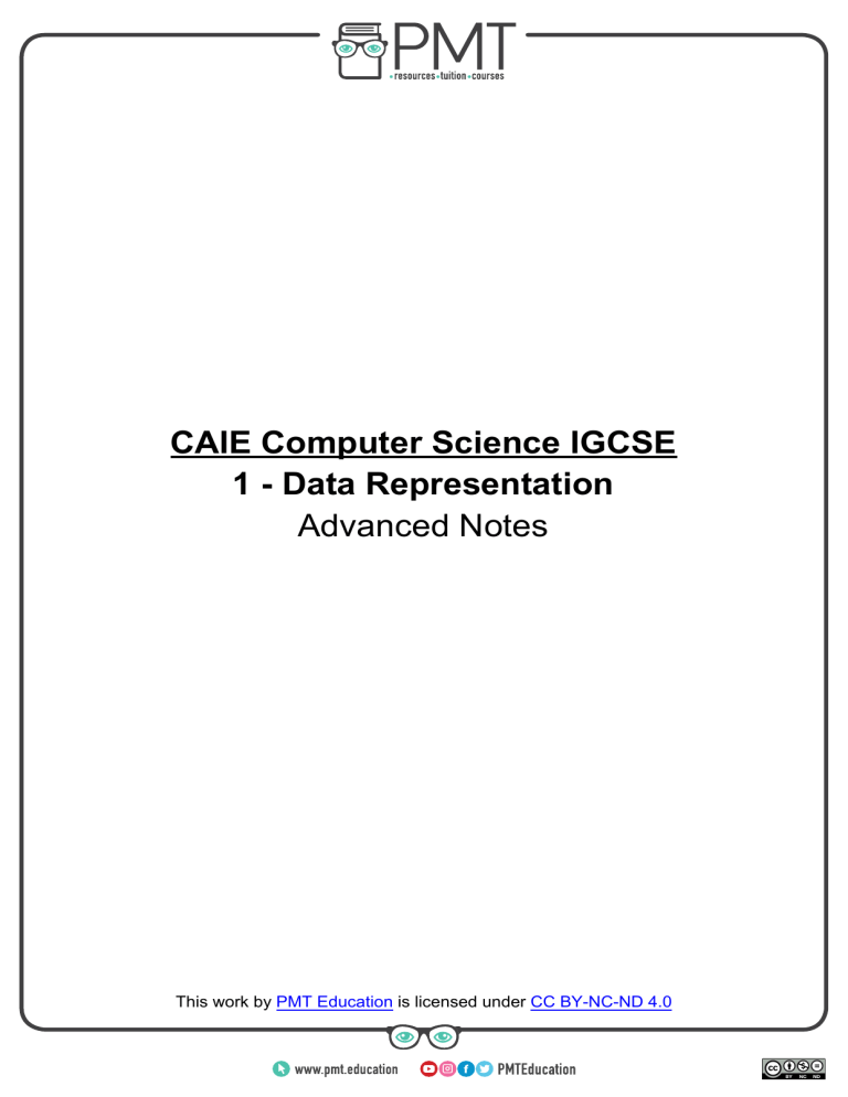 CAIE IGCSE Computer Science: Data Representation Notes