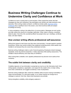 Business Writing Challenges: Clarity, Confidence, and Communication
