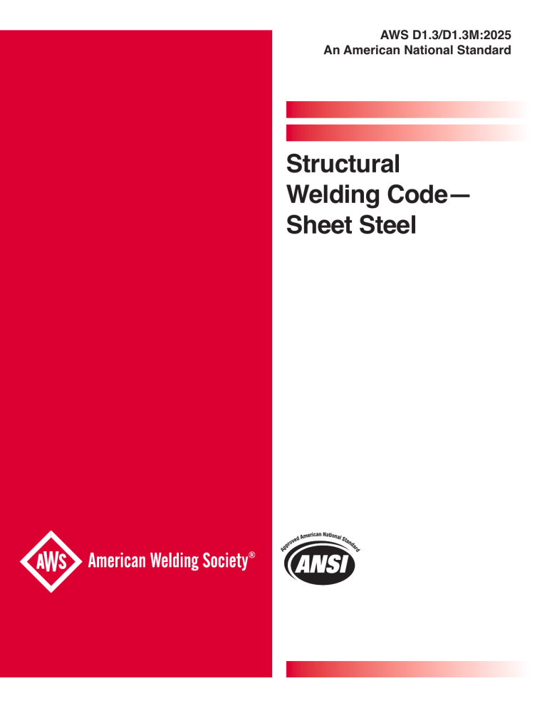 AWS D1.3/D1.3M:2025 Structural Welding Code Sheet Steel