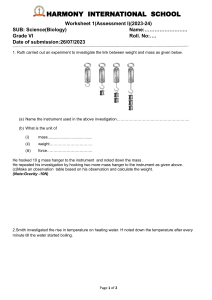 Grade 6 Science Worksheet: Mass, Weight, and Heat