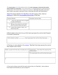 Central Idea Worksheet: "Bad Boy"