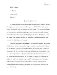 English Composition Final Draft: Student Reflection on Growth